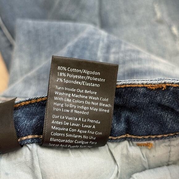 Risen Denim Straight Leg Distressed Chewed Accent Jeans | Medium Blue | 30/11 - Picture 8 of 9